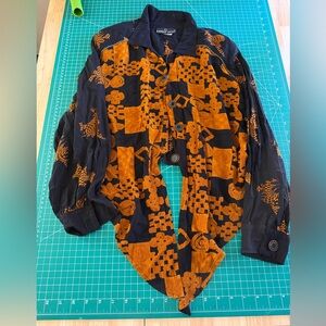 Black and Orange Patterned Button-Up Shacket with Lite Shoulder Pads